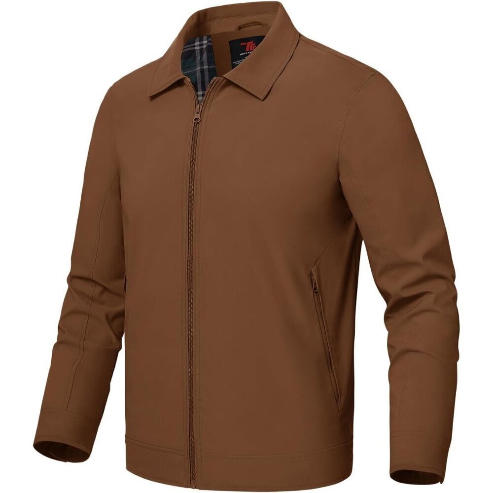 Men's Stylish Jackets Lightweight 01 Brown Coat Front Closure Zip Pockets